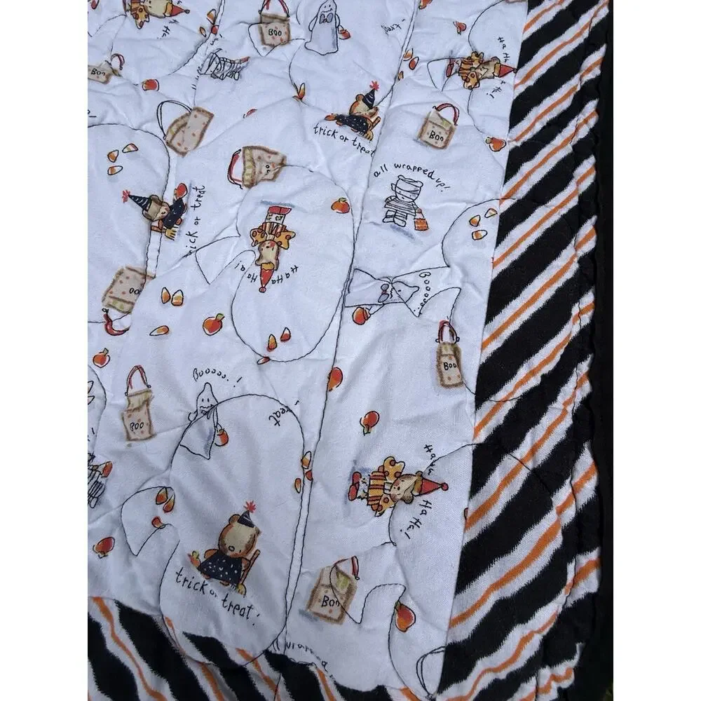 Handmade Quilt Halloween Candy Corn Front -Black Back W Bats 50” Cute!